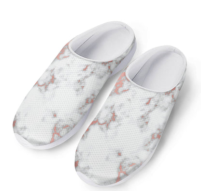 White Rose Gold Marble Print Mesh Casual Shoes