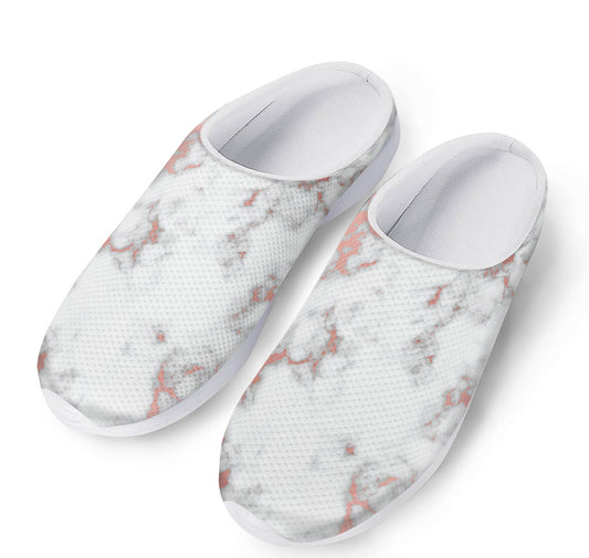White Rose Gold Marble Print Mesh Casual Shoes