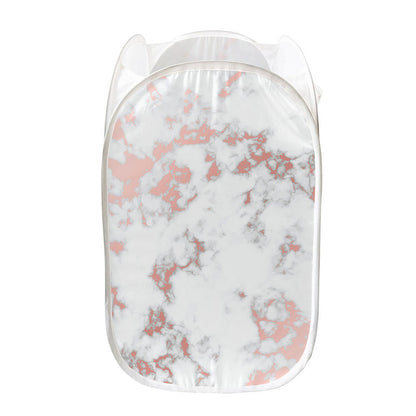 White Rose Gold Marble Print Mesh Laundry Hamper