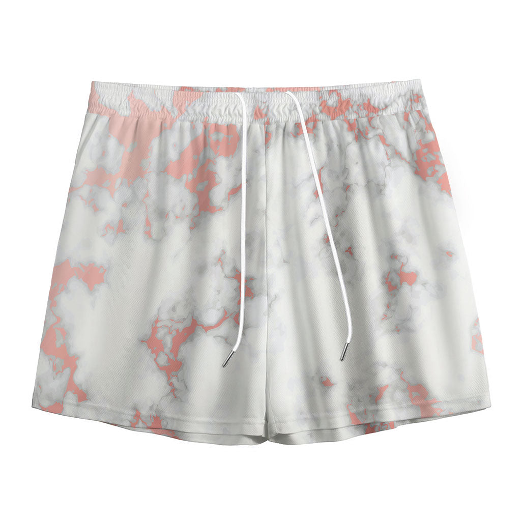 White Rose Gold Marble Print Mesh Shorts
