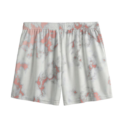 White Rose Gold Marble Print Mesh Shorts