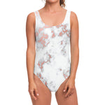 White Rose Gold Marble Print One Piece Swimsuit