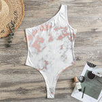 White Rose Gold Marble Print One Shoulder Bodysuit