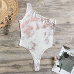 White Rose Gold Marble Print One Shoulder Bodysuit