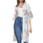 White Rose Gold Marble Print Open Front Beach Cover Up
