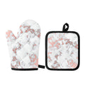 White Rose Gold Marble Print Oven Mitt And Pot Holder Set