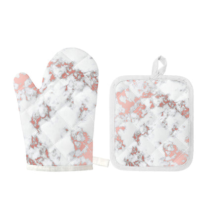 White Rose Gold Marble Print Oven Mitt And Pot Holder Set