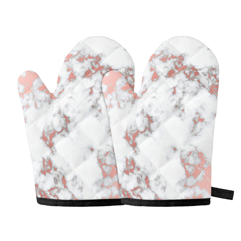 White Rose Gold Marble Print Oven Mitts
