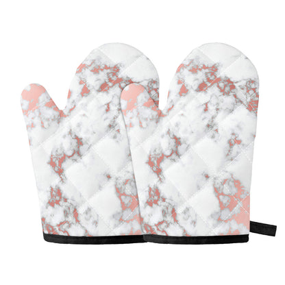 White Rose Gold Marble Print Oven Mitts