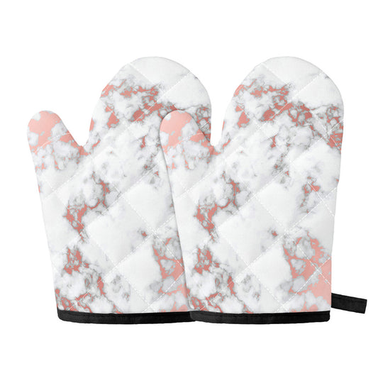 White Rose Gold Marble Print Oven Mitts