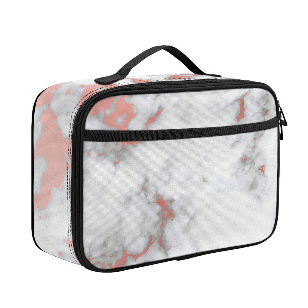 White Rose Gold Marble Print Portable Lunch Bag