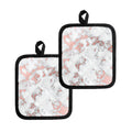 White Rose Gold Marble Print Pot Holders