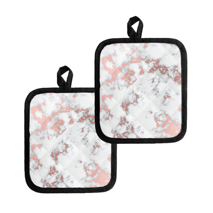 White Rose Gold Marble Print Pot Holders