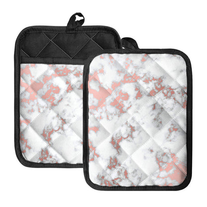 White Rose Gold Marble Print Pot Holders With Pocket