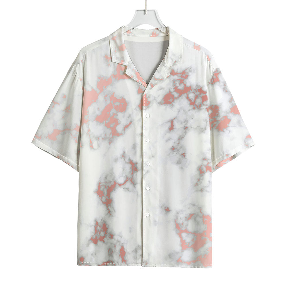 White Rose Gold Marble Print Rayon Hawaiian Shirt