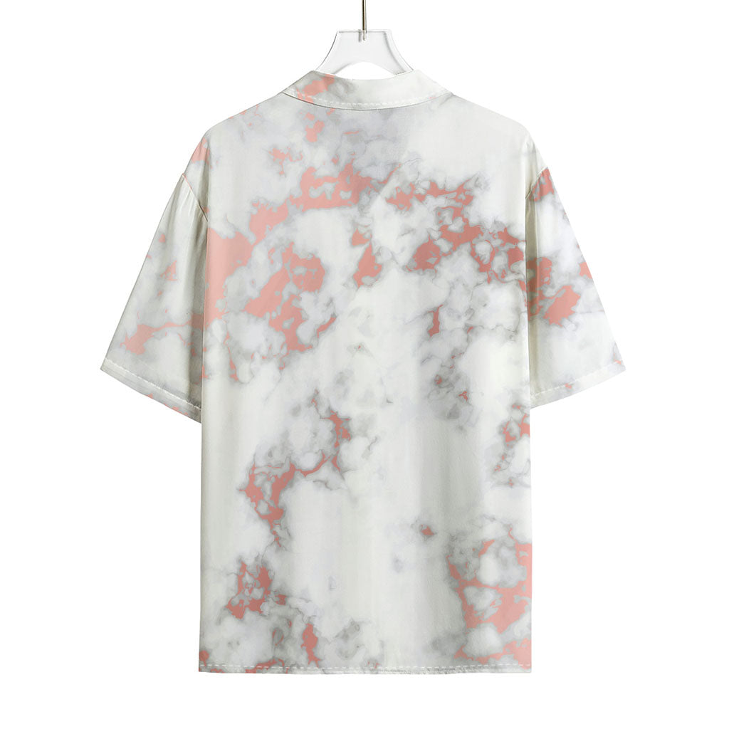 White Rose Gold Marble Print Rayon Hawaiian Shirt