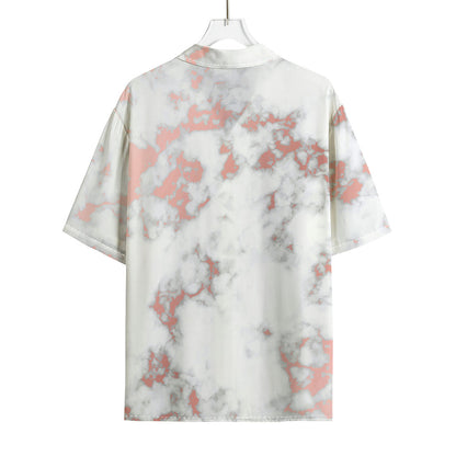 White Rose Gold Marble Print Rayon Hawaiian Shirt