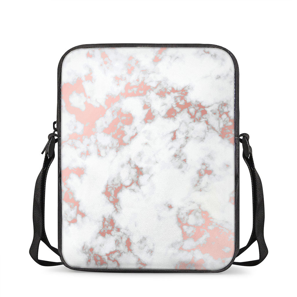 White Rose Gold Marble Print Rectangular Crossbody Bag