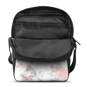 White Rose Gold Marble Print Rectangular Crossbody Bag