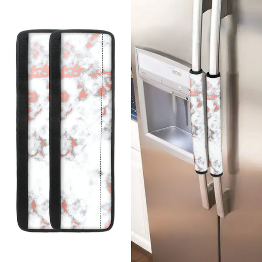 White Rose Gold Marble Print Refrigerator Handle Covers