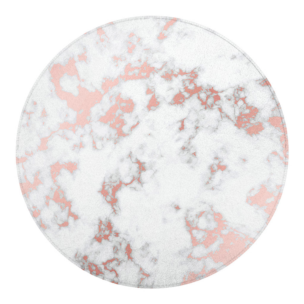 White Rose Gold Marble Print Round Blanket