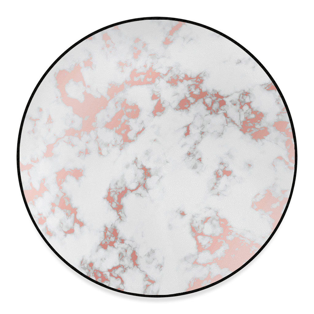 White Rose Gold Marble Print Round Floor Mat