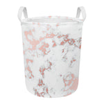 White Rose Gold Marble Print Round Laundry Basket