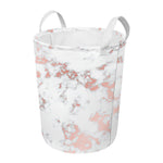 White Rose Gold Marble Print Round Laundry Basket