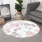 White Rose Gold Marble Print Round Rug