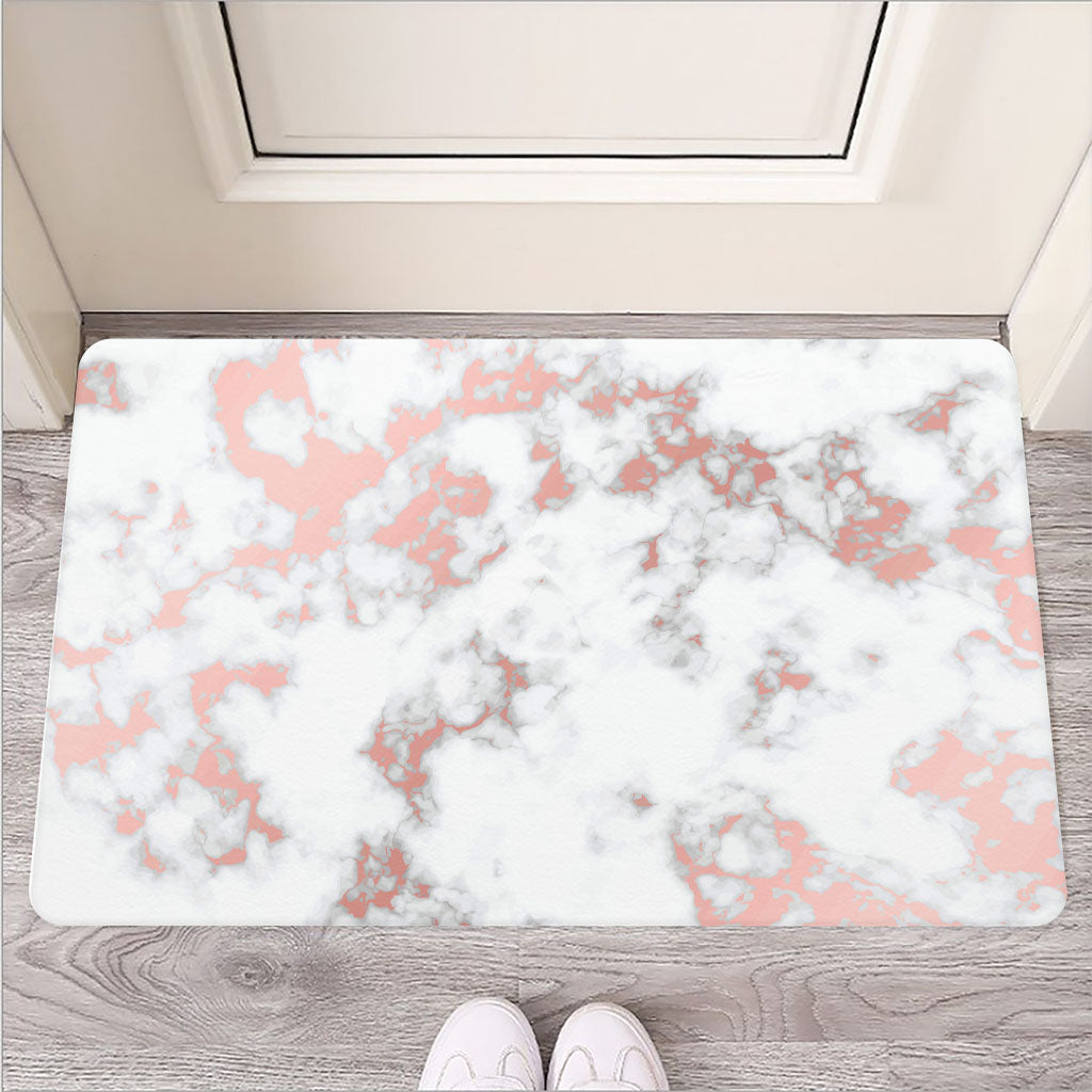 White Rose Gold Marble Print Rubber Doormat