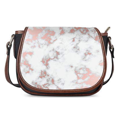 White Rose Gold Marble Print Saddle Bag