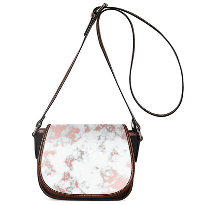 White Rose Gold Marble Print Saddle Bag