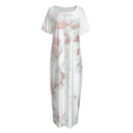 White Rose Gold Marble Print Short Sleeve Long Nightdress