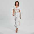 White Rose Gold Marble Print Short Sleeve Maxi Dress