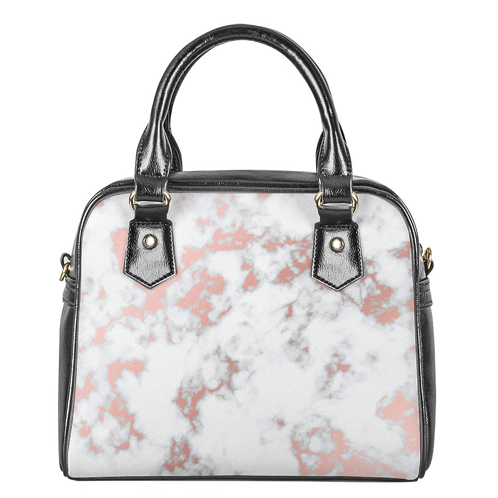 White Rose Gold Marble Print Shoulder Handbag