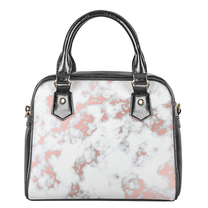 White Rose Gold Marble Print Shoulder Handbag
