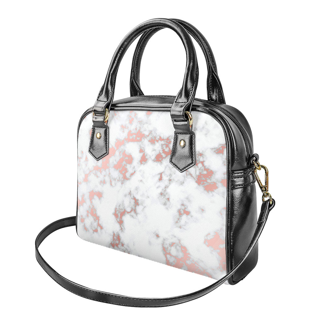 White Rose Gold Marble Print Shoulder Handbag