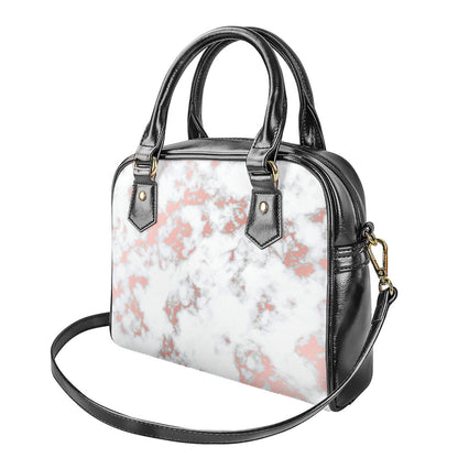 White Rose Gold Marble Print Shoulder Handbag