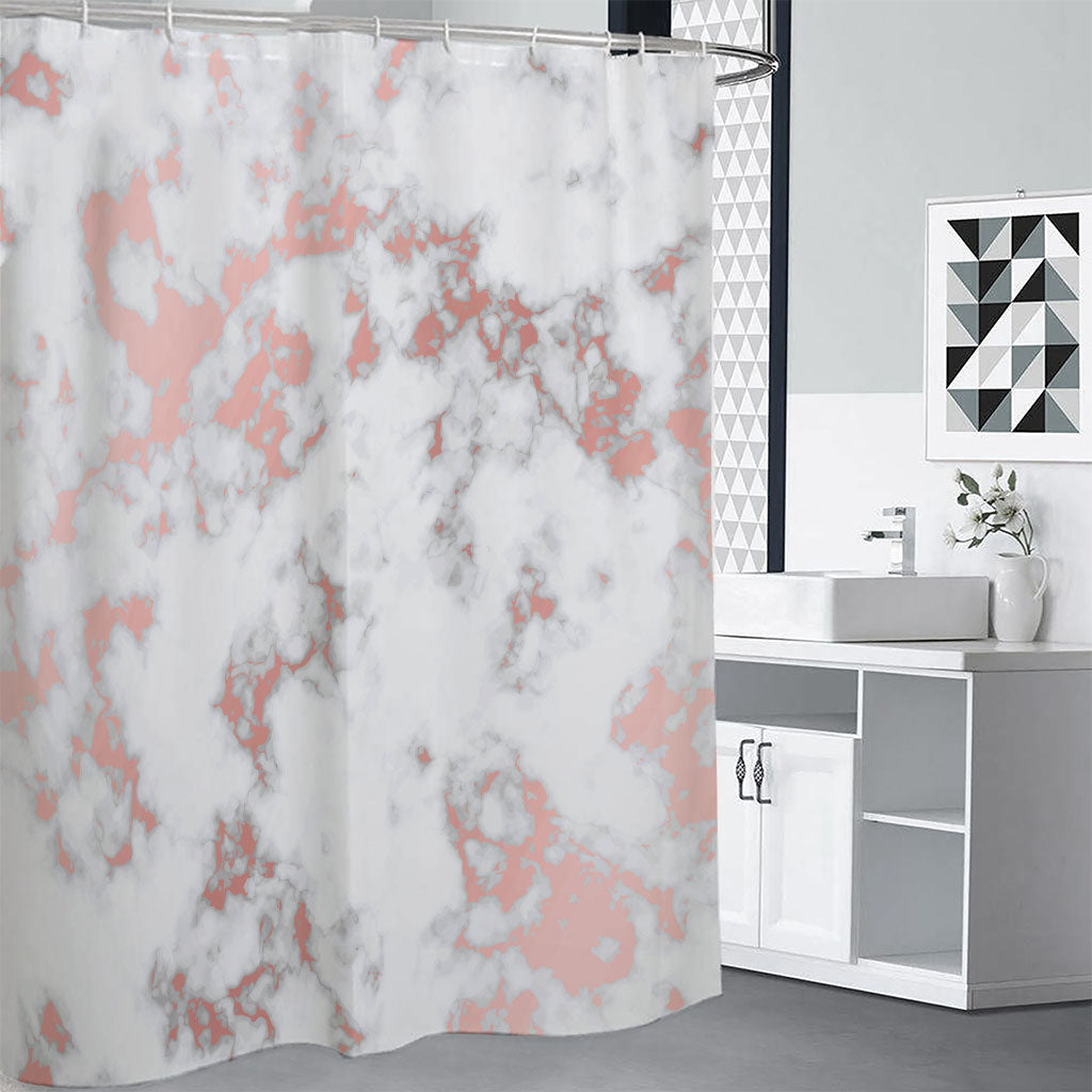 White Rose Gold Marble Print Shower Curtain