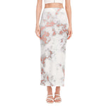 White Rose Gold Marble Print Side Slit Maxi Skirt