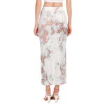 White Rose Gold Marble Print Side Slit Maxi Skirt