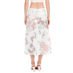 White Rose Gold Marble Print Side Slit Midi Skirt