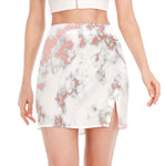 White Rose Gold Marble Print Side Slit Mini Skirt