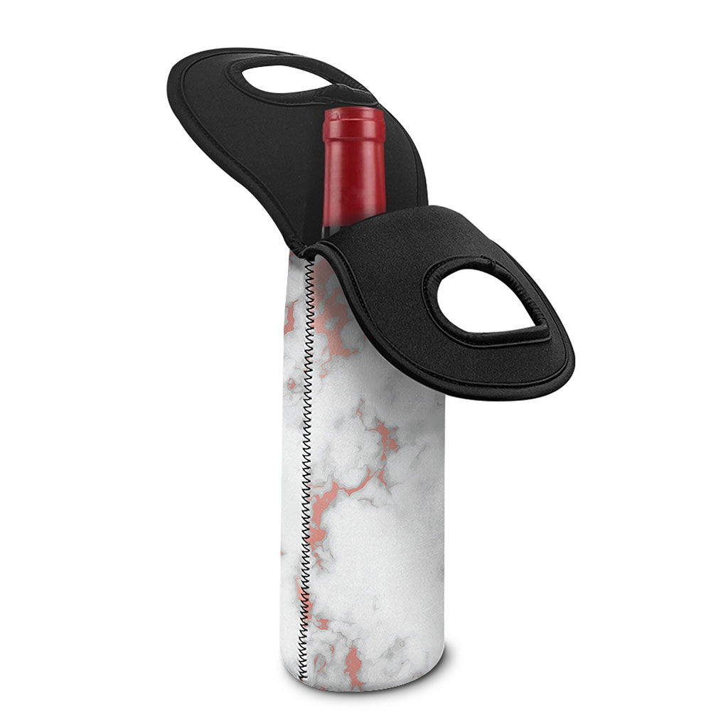 White Rose Gold Marble Print Single Neoprene Wine Tote