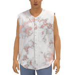 White Rose Gold Marble Print Sleeveless Baseball Jersey