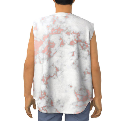 White Rose Gold Marble Print Sleeveless Baseball Jersey
