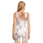 White Rose Gold Marble Print Sleeveless One Piece Swimsuit