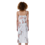 White Rose Gold Marble Print Slim Fit Midi Cami Dress