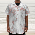 White Rose Gold Marble Print Textured Short Sleeve Shirt