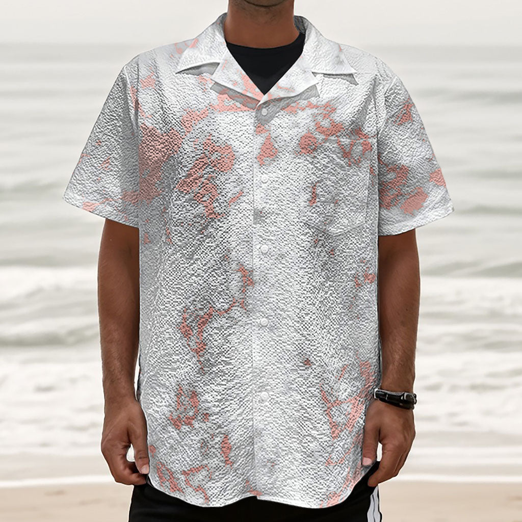 White Rose Gold Marble Print Textured Short Sleeve Shirt